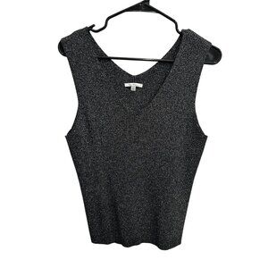 Vita Milano  Black Sleeveless Shimmer V-Neck Top Sz Large Y2K Fitted Babydoll